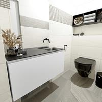 MONDIAZ OLAN Toiletmeubel 100x30x40cm met 0 kraangaten 1 lades talc mat Wastafel Lex rechts Solid Surface Zwart FK75342775