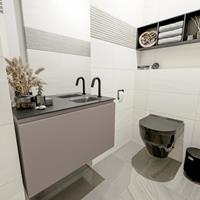 MONDIAZ OLAN Toiletmeubel 80x30x40cm met 1 kraangaten 1 lades smoke mat Wastafel Lex rechts Solid Surface Zwart FK75342855