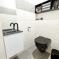 MONDIAZ OLAN Toiletmeubel 40x30x40cm met 1 kraangaten 1 lades talc mat Wastafel Lex links Solid Surface Zwart FK75342754