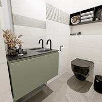 MONDIAZ OLAN Toiletmeubel 80x30x40cm met 1 kraangaten 1 lades army mat Wastafel Lex rechts Solid Surface Zwart FK75342884