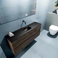 MONDIAZ ADA Toiletmeubel 120x30x50cm met 0 kraangaten 2 lades dark brown mat Wastafel Lex midden Solid Surface Zwart FK75342371