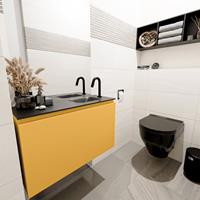 MONDIAZ OLAN Toiletmeubel 80x30x40cm met 1 kraangaten 1 lades ocher mat Wastafel Lex rechts Solid Surface Zwart FK75342913