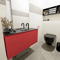 MONDIAZ OLAN Toiletmeubel 100x30x40cm met 1 kraangaten 1 lades fire mat Wastafel Lex midden Solid Surface Zwart FK75342944