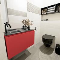 MONDIAZ OLAN Toiletmeubel 80x30x40cm met 1 kraangaten 1 lades fire mat Wastafel Lex links Solid Surface Zwart FK75342940