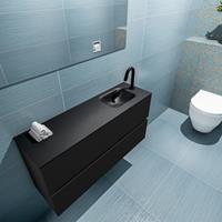 MONDIAZ ADA Toiletmeubel 100x30x50cm met 1 kraangaten 2 lades urban mat Wastafel Lex rechts Solid Surface Zwart FK75342107