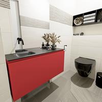 MONDIAZ OLAN Toiletmeubel 100x30x40cm met 0 kraangaten 1 lades fire mat Wastafel Lex links Solid Surface Zwart FK75342947