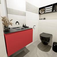 MONDIAZ OLAN Toiletmeubel 80x30x40cm met 0 kraangaten 1 lades fire mat Wastafel Lex midden Solid Surface Zwart FK75342939