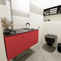 MONDIAZ OLAN Toiletmeubel 100x30x40cm met 0 kraangaten 1 lades fire mat Wastafel Lex rechts Solid Surface Zwart FK75342949