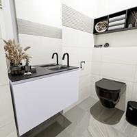 MONDIAZ OLAN Toiletmeubel 80x30x40cm met 1 kraangaten 1 lades cale mat Wastafel Lex rechts Solid Surface Zwart FK75343000