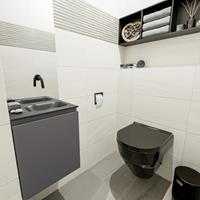 MONDIAZ OLAN Toiletmeubel 40x30x40cm met 0 kraangaten 1 lades dark grey mat Wastafel Lex rechts Solid Surface Zwart FK75342815