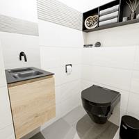 MONDIAZ OLAN Toiletmeubel 40x30x40cm met 0 kraangaten 1 lades washed oak mat Wastafel Lex midden Solid Surface Zwart FK75343014