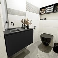 MONDIAZ OLAN Toiletmeubel 80x30x40cm met 0 kraangaten 1 lades urban mat Wastafel Lex links Solid Surface Zwart FK75342796