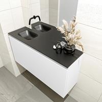 MONDIAZ OLAN Toiletmeubel 100x30x40cm met 0 kraangaten 1 lades talc mat Wastafel Lex links Solid Surface Zwart FK75342773