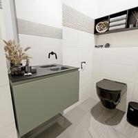 MONDIAZ OLAN Toiletmeubel 80x30x40cm met 0 kraangaten 1 lades army mat Wastafel Lex rechts Solid Surface Zwart FK75342885