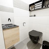 MONDIAZ OLAN Toiletmeubel 40x30x40cm met 0 kraangaten 1 lades washed oak mat Wastafel Lex rechts Solid Surface Zwart FK75343018