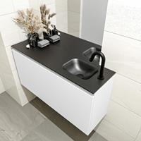 MONDIAZ OLAN Toiletmeubel 100x30x40cm met 1 kraangaten 1 lades talc mat Wastafel Lex rechts Solid Surface Zwart FK75342774