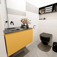 MONDIAZ OLAN Toiletmeubel 80x30x40cm met 0 kraangaten 1 lades ocher mat Wastafel Lex links Solid Surface Zwart FK75342912