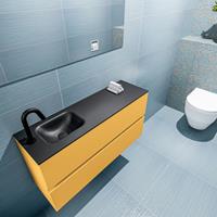 MONDIAZ ADA Toiletmeubel 100x30x50cm met 1 kraangaten 2 lades ocher mat Wastafel Lex links Solid Surface Zwart FK75342221