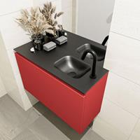 MONDIAZ OLAN Toiletmeubel 80x30x40cm met 1 kraangaten 1 lades fire mat Wastafel Lex rechts Solid Surface Zwart FK75342942