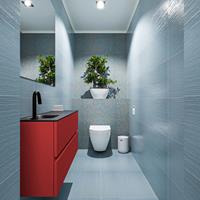 MONDIAZ ADA Toiletmeubel 100x30x50cm met 1 kraangaten 2 lades fire mat Wastafel Lex links Solid Surface Zwart FK75342250