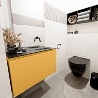 MONDIAZ OLAN Toiletmeubel 80x30x40cm met 0 kraangaten 1 lades ocher mat Wastafel Lex rechts Solid Surface Zwart FK75342914