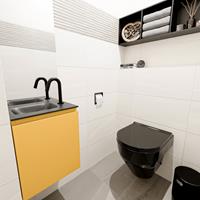 MONDIAZ OLAN Toiletmeubel 40x30x40cm met 1 kraangaten 1 lades ocher mat Wastafel Lex links Solid Surface Zwart FK75342899