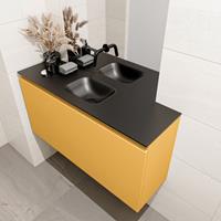 MONDIAZ OLAN Toiletmeubel 100x30x40cm met 0 kraangaten 1 lades ocher mat Wastafel Lex midden Solid Surface Zwart FK75342916