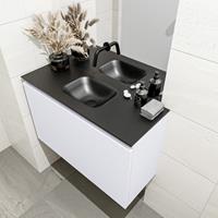 MONDIAZ OLAN Toiletmeubel 80x30x40cm met 0 kraangaten 1 lades cale mat Wastafel Lex midden Solid Surface Zwart FK75342997