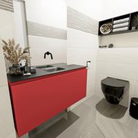 MONDIAZ OLAN Toiletmeubel 100x30x40cm met 0 kraangaten 1 lades fire mat Wastafel Lex midden Solid Surface Zwart FK75342945