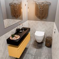 MONDIAZ ANDOR Toiletmeubel 100x30x30cm met 0 kraangaten 1 lades ocher mat Wastafel Lex rechts Solid Surface Zwart FK75343616