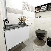 MONDIAZ OLAN Toiletmeubel 80x30x40cm met 1 kraangaten 1 lades talc mat Wastafel Lex links Solid Surface Zwart FK75342766