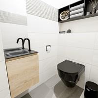 MONDIAZ OLAN Toiletmeubel 40x30x40cm met 1 kraangaten 1 lades washed oak mat Wastafel Lex links Solid Surface Zwart FK75343015