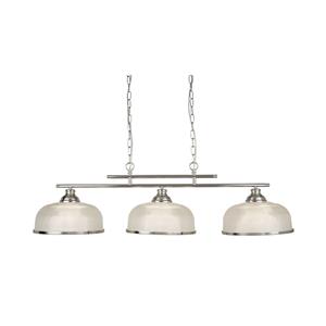 Bistro - 3 Light Ceiling Pendant Bar Satin Silber, Weiß mit Glasschirmen, E27 - Searchlight