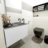 MONDIAZ OLAN Toiletmeubel 80x30x40cm met 1 kraangaten 1 lades talc mat Wastafel Lex rechts Solid Surface Zwart FK75342768