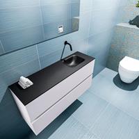 MONDIAZ ADA Toiletmeubel 100x30x50cm met 0 kraangaten 2 lades cale mat Wastafel Lex rechts Solid Surface Zwart FK75342311