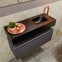 MONDIAZ ANDOR Toiletmeubel 80x30x30cm met 1 kraangaten 1 lades dark grey mat Wastafel Lex rechts Solid Surface Zwart FK75343522