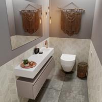 MONDIAZ ANDOR Toiletmeubel 120x30x30cm met 1 kraangaten 1 lades smoke mat Wastafel Lex rechts Solid Surface Wit FK75343215