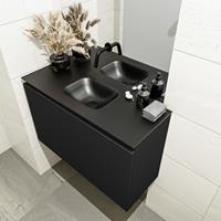 MONDIAZ OLAN Toiletmeubel 80x30x40cm met 0 kraangaten 1 lades urban mat Wastafel Lex midden Solid Surface Zwart FK75342794