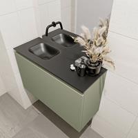 MONDIAZ OLAN Toiletmeubel 80x30x40cm met 0 kraangaten 1 lades army mat Wastafel Lex links Solid Surface Zwart FK75342883