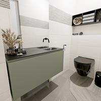 MONDIAZ OLAN Toiletmeubel 100x30x40cm met 0 kraangaten 1 lades army mat Wastafel Lex rechts Solid Surface Zwart FK75342891