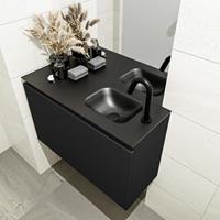 MONDIAZ OLAN Toiletmeubel 80x30x40cm met 1 kraangaten 1 lades urban mat Wastafel Lex rechts Solid Surface Zwart FK75342797