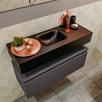 MONDIAZ ANDOR Toiletmeubel 80x30x30cm met 1 kraangaten 1 lades dark grey mat Wastafel Lex midden Solid Surface Zwart FK75343518