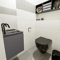 MONDIAZ OLAN Toiletmeubel 40x30x40cm met 1 kraangaten 1 lades dark grey mat Wastafel Lex rechts Solid Surface Zwart FK75342814