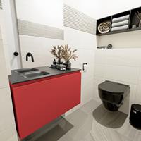 MONDIAZ OLAN Toiletmeubel 80x30x40cm met 0 kraangaten 1 lades fire mat Wastafel Lex links Solid Surface Zwart FK75342941