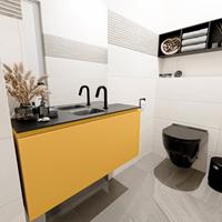 MONDIAZ OLAN Toiletmeubel 100x30x40cm met 1 kraangaten 1 lades ocher mat Wastafel Lex midden Solid Surface Zwart FK75342915