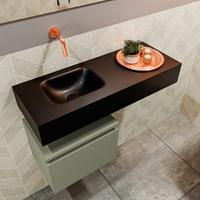 MONDIAZ ANDOR Toiletmeubel 80x30x30cm met 0 kraangaten 1 lades army mat Wastafel Lex links Solid Surface Zwart FK75343990