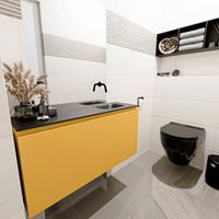 MONDIAZ OLAN Toiletmeubel 100x30x40cm met 0 kraangaten 1 lades ocher mat Wastafel Lex rechts Solid Surface Zwart FK75342920