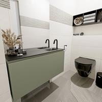 MONDIAZ OLAN Toiletmeubel 100x30x40cm met 1 kraangaten 1 lades army mat Wastafel Lex rechts Solid Surface Zwart FK75342890