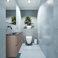 MONDIAZ ADA Toiletmeubel 100x30x50cm met 0 kraangaten 2 lades smoke mat Wastafel Lex links Solid Surface Zwart FK75342164