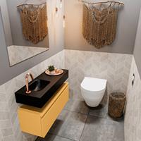 MONDIAZ ANDOR Toiletmeubel 80x30x30cm met 1 kraangaten 1 lades ocher mat Wastafel Lex links Solid Surface Zwart FK75343607